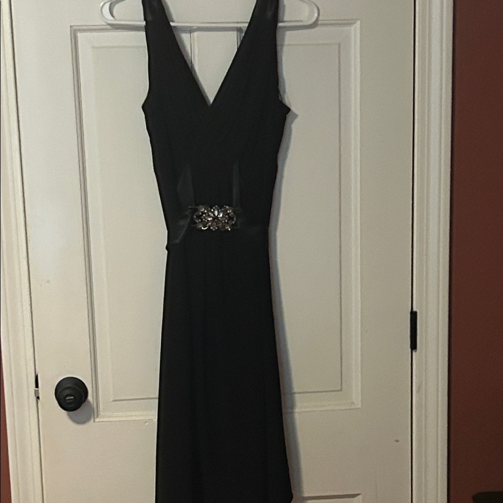 Chic Black Midi Dress with Embellished Waist